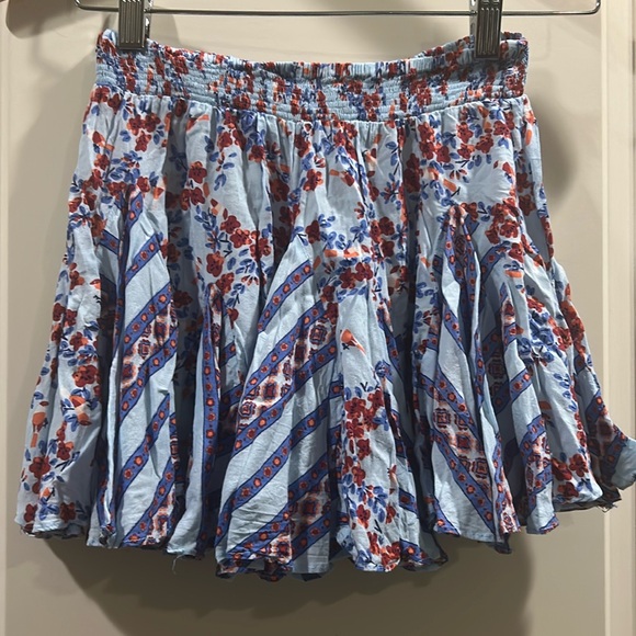 Poupette St. Barth Floral flowy Ruffle mini skater Skirt elastic waistband XS